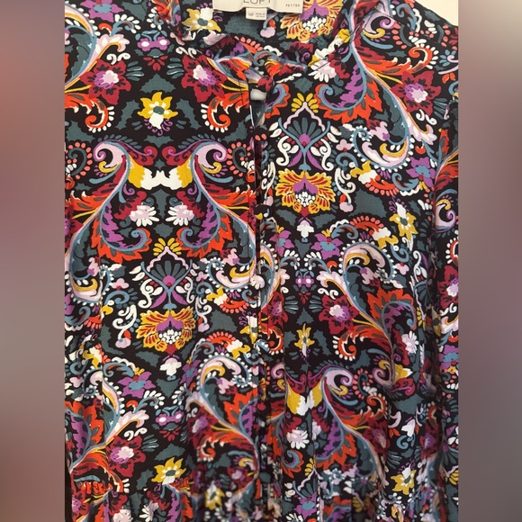 LOFT Floral Paisley Button Front Dress Women’s Medium Petite Boho Viscose - Picture 5 of 6